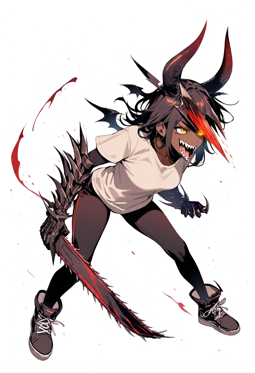 A devil contract holder in suit vest with rolled sleeves, chains wrapped around arms, contract seal on hand, dark messy hair