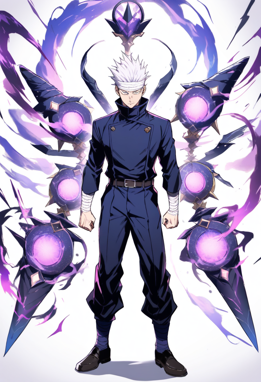 A jujutsu sorcerer with long white braided hair, golden domain expansion fracture pattern behind her, cold blue eyes, high collar uniform